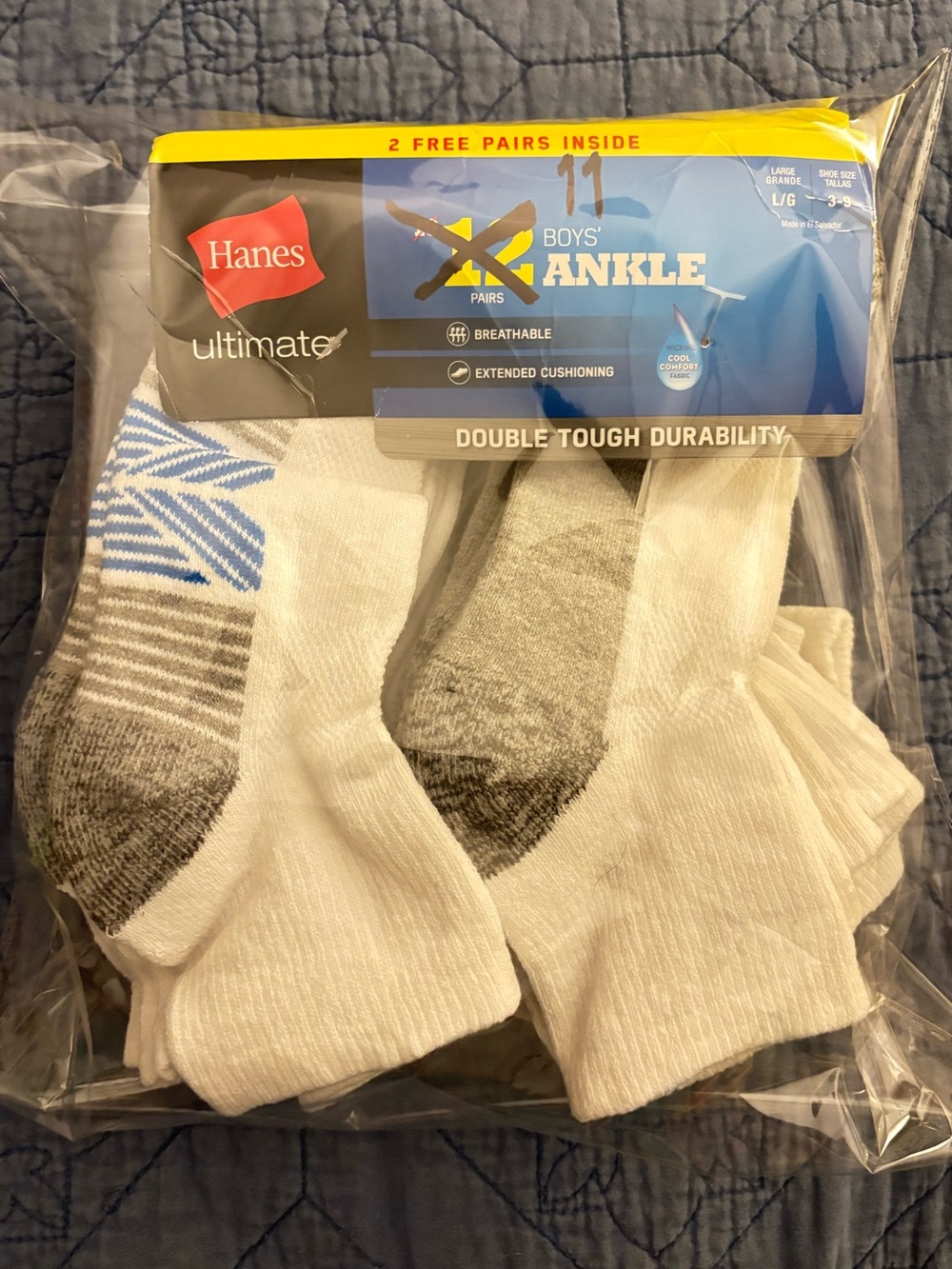 HANES BOYS GIRLS ANKLE SOCKS, size L